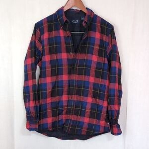 Chaps Dark Red Blue Plaid Long Sleeve Button Up Size Small